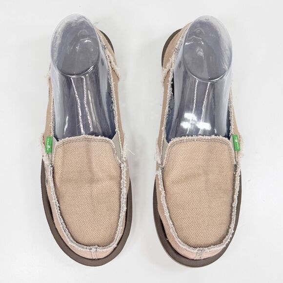 Sanuk Sidewalk Surfer Hemp Slip On Loafers Tan Herringbone Women 9 Beach Grunge - Picture 4 of 11